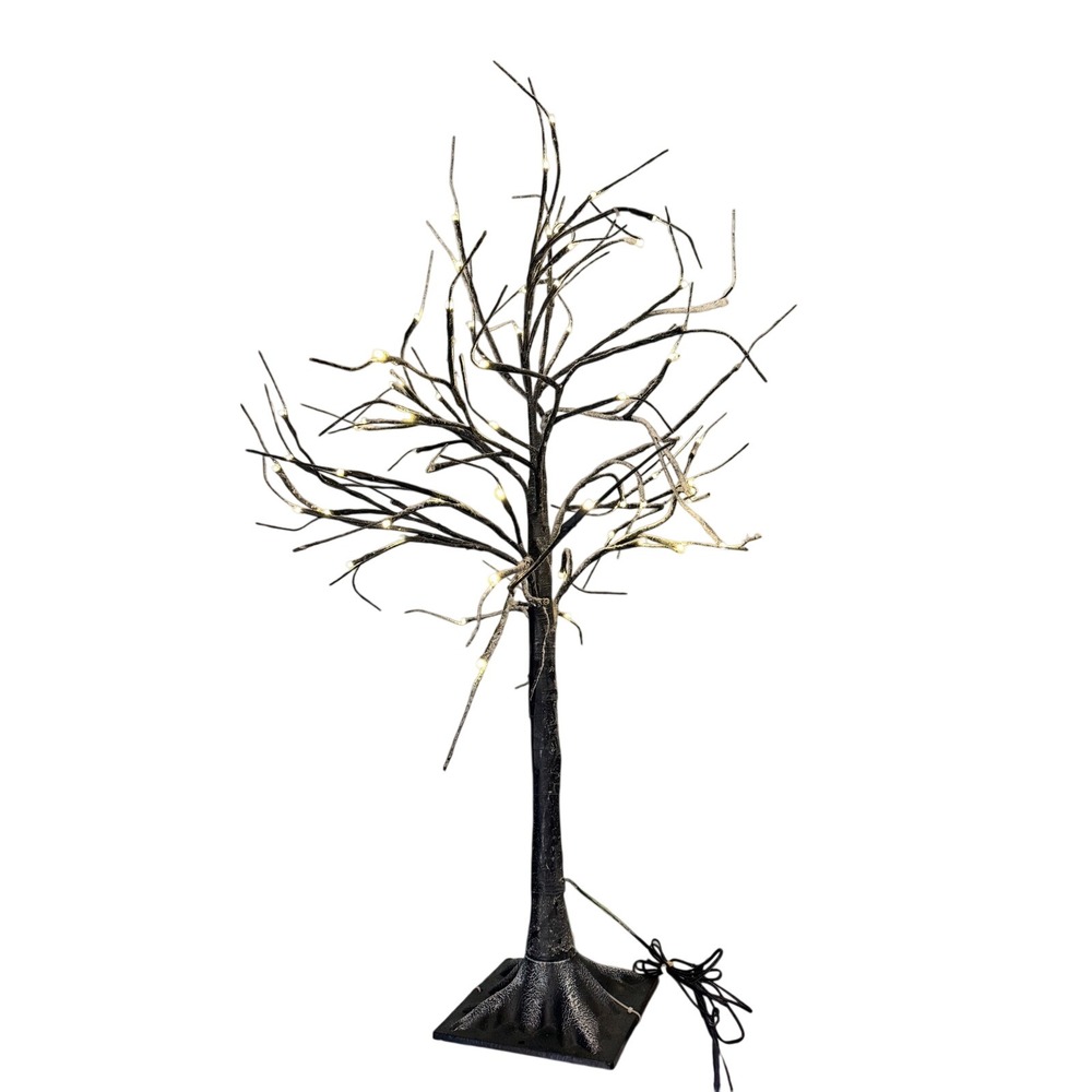 Halloween LED Lighted Frosted Black Birch Tree 36" Blinking Fall Fairycore Decor